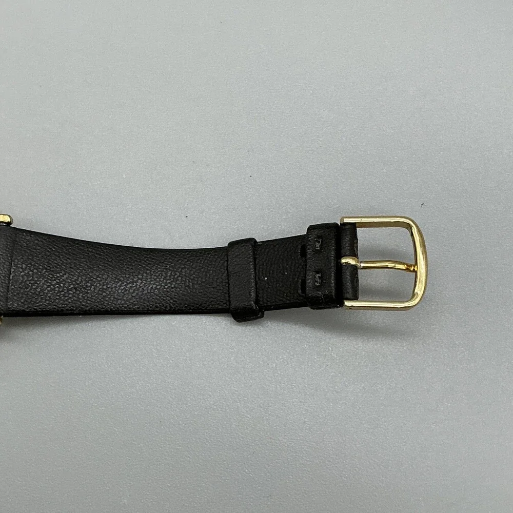 Vintage Timex Mens Watch 32mm White Dial Gold Tone Black Leather New Battery